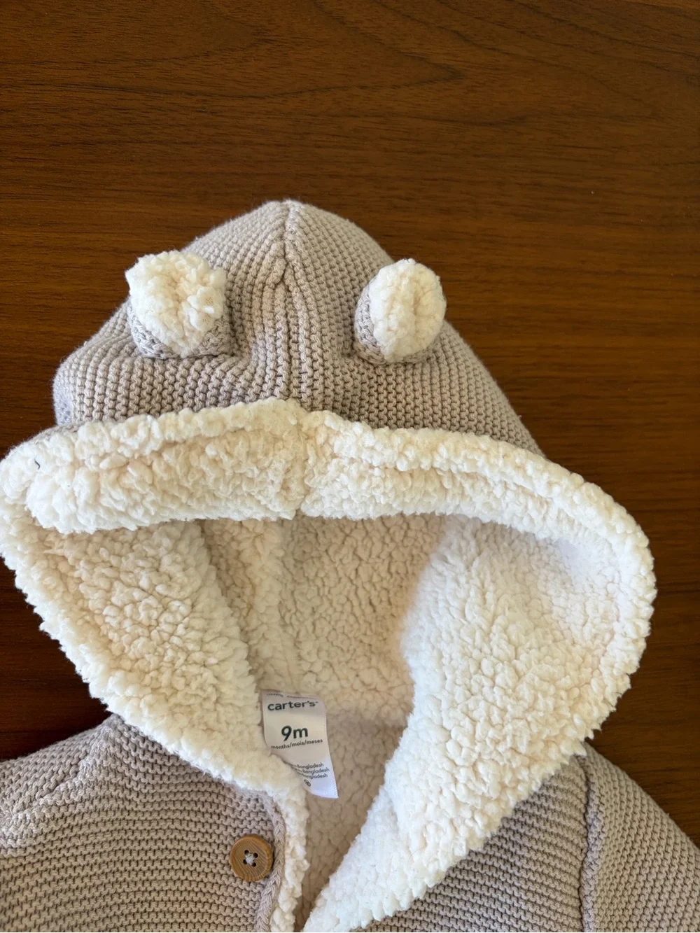 Carter’s beige/light taupe cozy baby jacket with teddy ears 6-9months